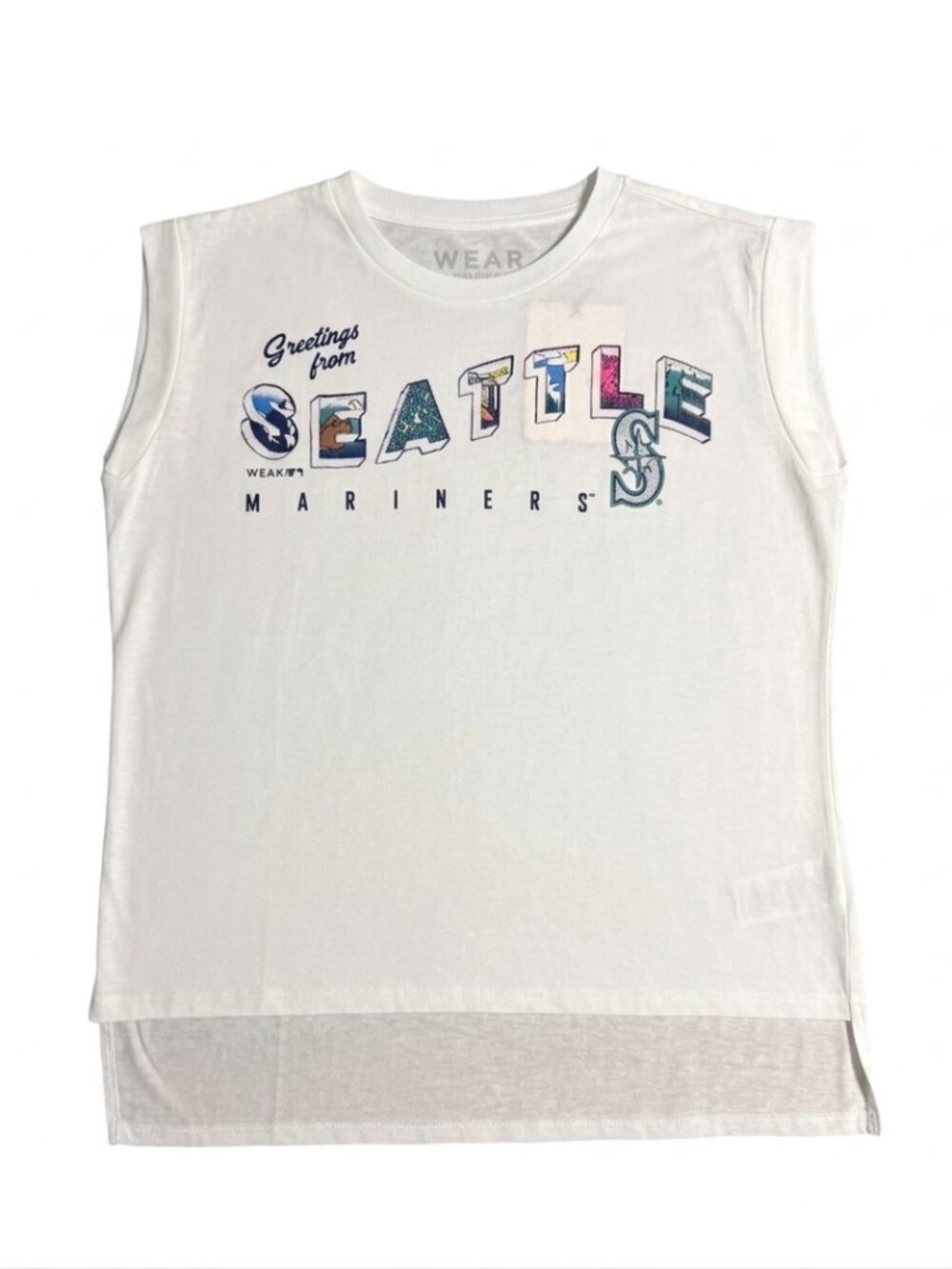 WEAR Erin Andrews Women's Greetings From Seattle Mariners Muscle T-Shirt White